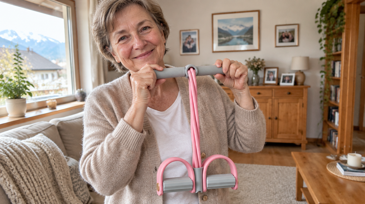 Frau trainiert zuhause mit dem FlexiPed