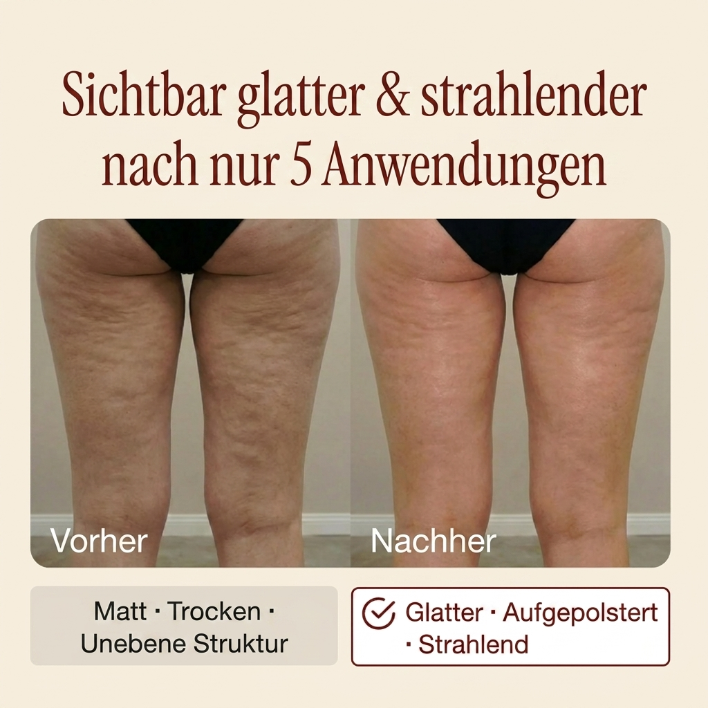 Vorher-Nachher: sichtbar glattere Oberschenkel nach 5 Anwendungen