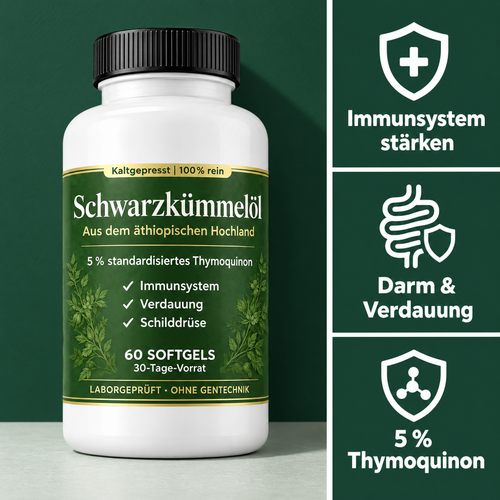 Äthiopisches Schwarzkümmelöl, 60 Softgels: Immunsystem, Darm und Verdauung, 5 % Thymoquinon